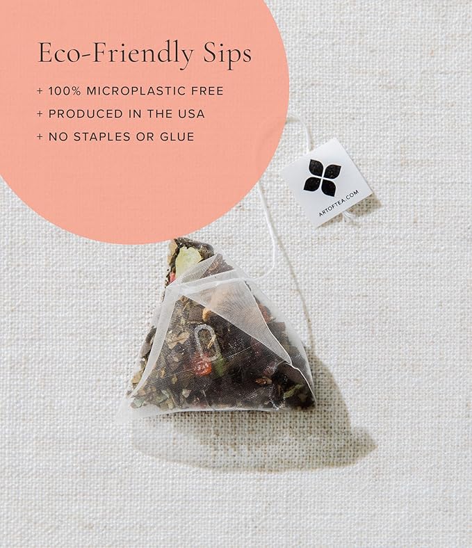 Art of Tea, Bright Eyed Turmeric Ginger Tea - Caffeine Free Turmeric Ginger Tea Bags, 50 Eco Friendly Pyramid Sachets