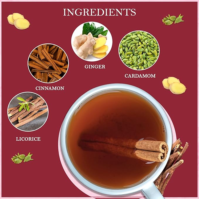 Tealeaf & Co. Licorice Root Tea Blended with Organic Spices - Pure Herbal Tea Bags with Cardamom, Ginger, Cinnamon Sticks & Licorice Root Extract