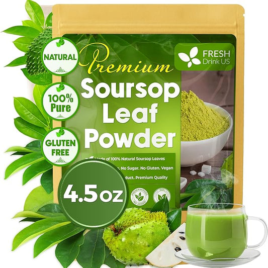 4.5oz Premium Soursop Leaf Powder – 100% Pure & Natural, Graviola Leaves for Tea, Handmade, Cake Color Making, Non-GMO, Caffeine-Free, No Additives