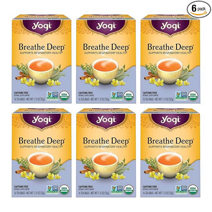 Yogi Tea Breathe Deep Tea - 16 Tea Bags per Pack (6 Packs) - Organic Respiratory Tea - Supports Respiratory Health - Includes Licorice Root