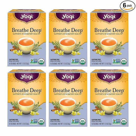 Yogi Tea Breathe Deep Tea - 16 Tea Bags per Pack (6 Packs) - Organic Respiratory Tea - Supports Respiratory Health - Includes Licorice Root