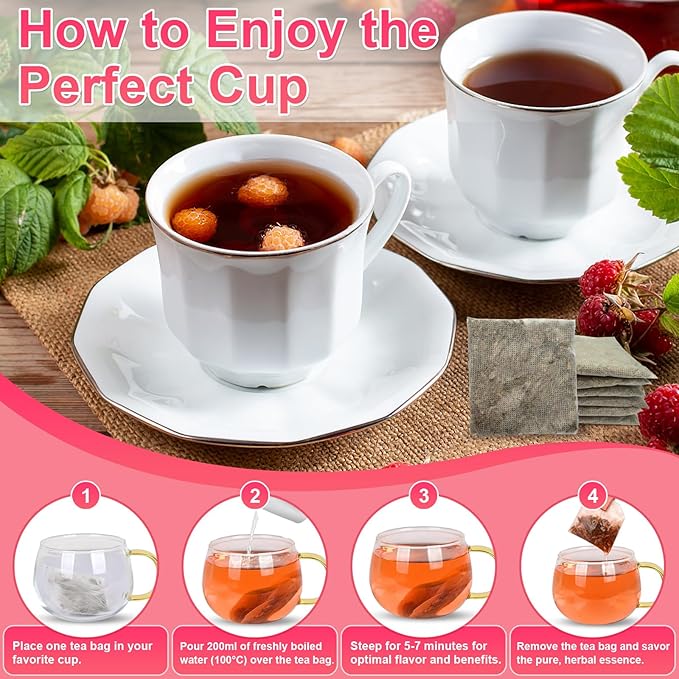 Raspberry Leaf Tea Bags 60 Count - 100% Pure Leaves | Natural Women’s Wellness Cycle Support Herbal Tea | Loose Leaf Caffeine Free