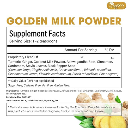 TOG999, Premium 8oz Golden Milk Powder - Turmeric, Cinnamon, Ginger & Black Pepper – Natural Spice Blend for Lattes, Smoothies & Baking – Non-GMO, No Additives