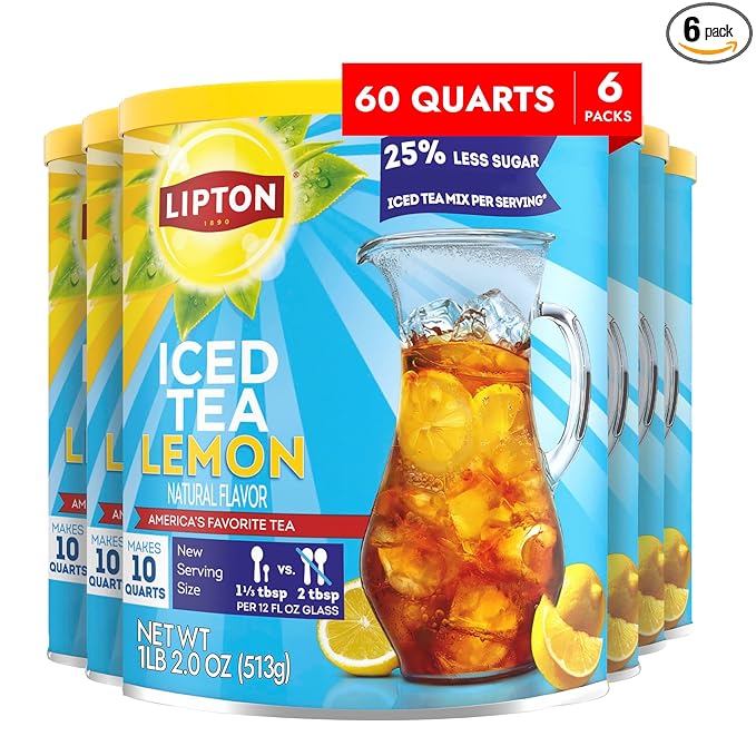 Lipton Reduced Sugar Iced Tea Mix, Lemon Flavor, Makes 10 Quarts (Pack of 6)