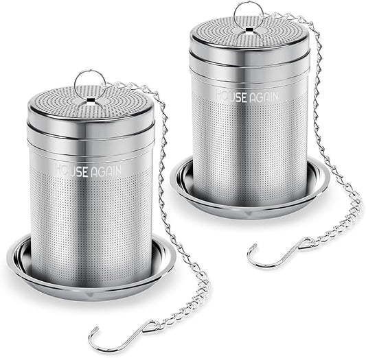 House Again 2 Pack Tea Infusers, Extra Fine Mesh Tea Strainers for Loose Tea, Updated Slim Threaded Lid & 304 Stainless Steel