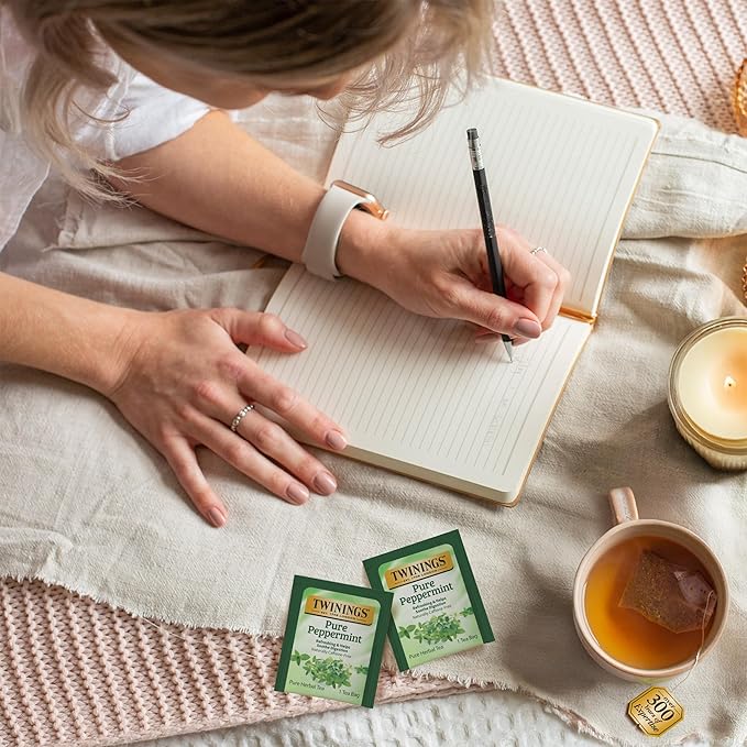 Twinings Pure Peppermint Herbal Tea Individually Wrapped Bags, 50 Count (Pack of 6), Fresh Minty Flavour, Naturally Caffeine-Free, Enjoy Hot or Iced, 300 Teabags