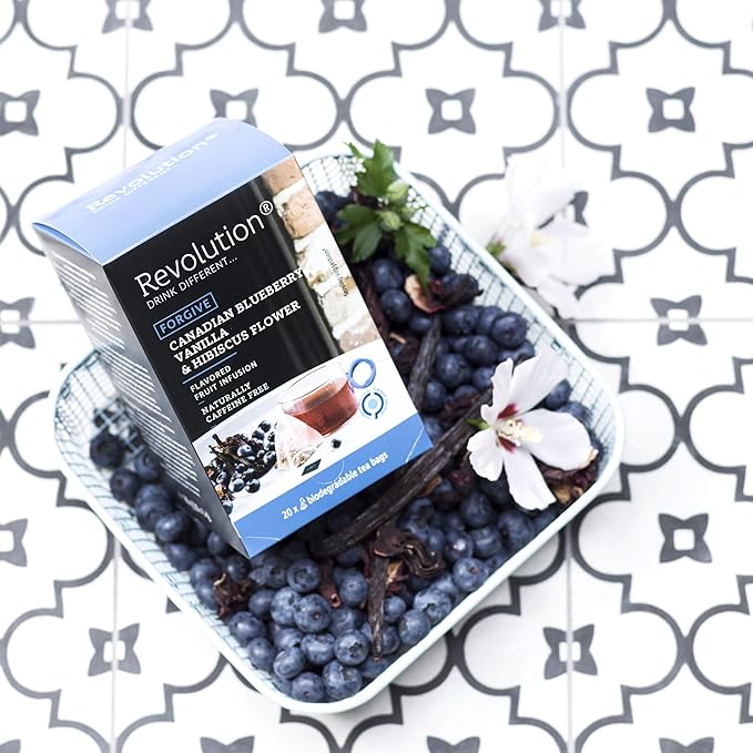 REVOLUTION TEA® Canadian Blueberry, Vanilla & Hibiscus Flower Fruit Tea [THE ORIGINAL] – Premium Full Leaf Tea – Biodegradable Infuser Tea Bags – Flavored Fruit Tea – Naturally Caffeine Free – 20 Bags