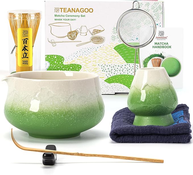 Teanagoo 7 Pcs Matcha Whisk Set,Green Matcha Set, Ceremony Matcha Powder Kit,Matcha Tea Set for Making Latte