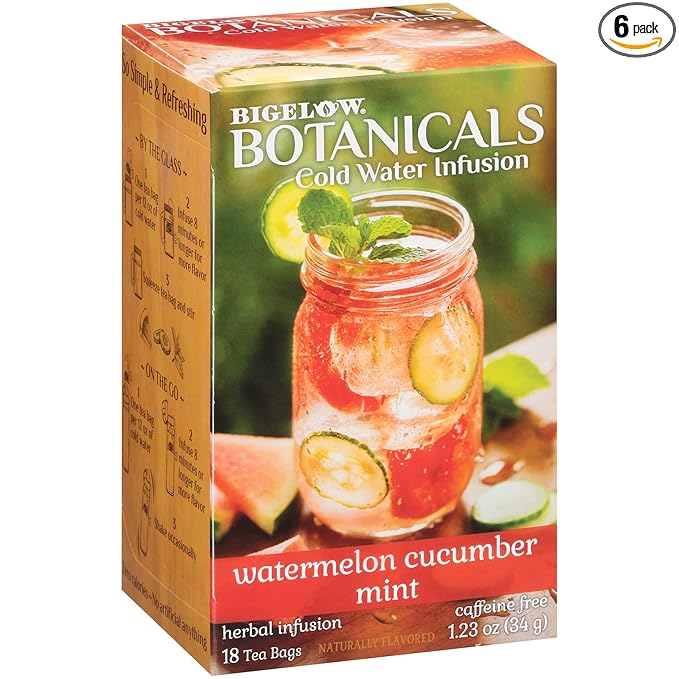 Bigelow Botanicals Cold Water Infusion Watermelon Cucumber Mint, Caffeine Free Herbal Tea with Watermelon, Cucumber and Mint Flavor