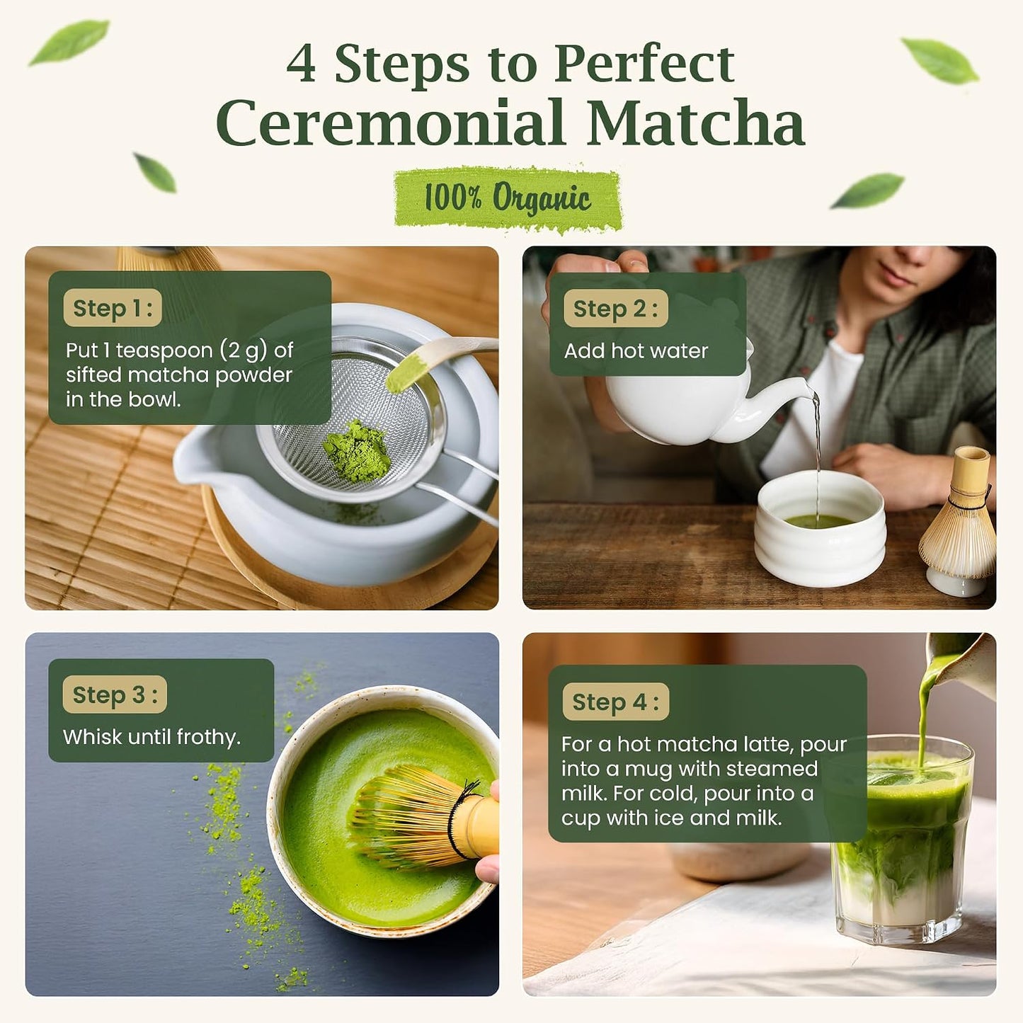 BENBU Matcha Powder - USDA Organic Ceremonial Grade, First Harvest, Stone-Milled in Japan, Authentic Japanese Green Tea, No Additives, 3.5 oz (100g) Pouch