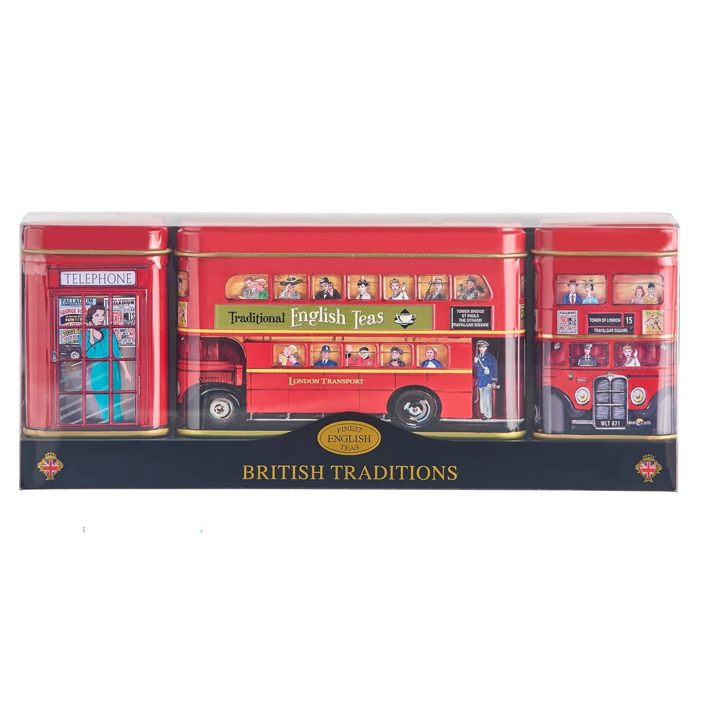 New English Teas British Tea Tin Set with 2 oz Loose Leaf Tea &amp; 10 Tea Bags | London Souvenir Gift, Post Box, Red Bus, Telephone Box – English Breakfast Tea, Black Tea