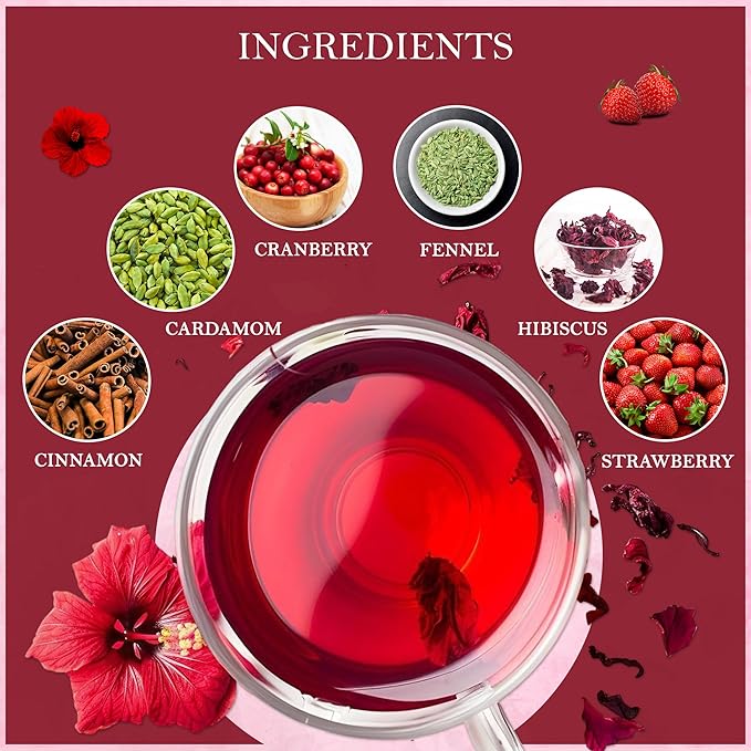 Tealeaf & Co. Strawberry Hibiscus Tea Bags Blended with Fresh Herbs and Spices - Herbal Tea Bags with Organic Spices