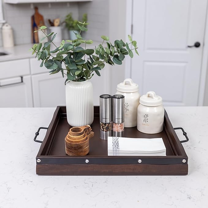 20"x20" Extra Large Square Ottoman Tray, Heavy Duty Mango Wood, for Serving Tea, Breakfast in Bed