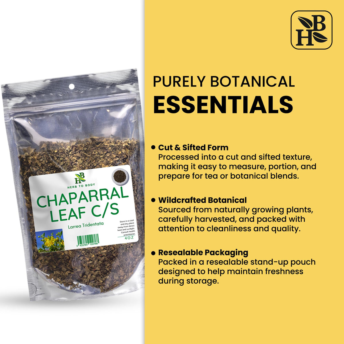 Herb To Body Chaparral Herb Leaf Cut & Sifted - 4oz, Larrea Tridentata for Herbal Tea, Chaparral Tea, Tinctures, Extracts