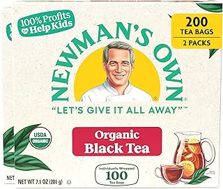 Newman's Own Organic Black Tea Strong Robust Black Tea with 100 Tea Bags Per Box (Pack of 2) USDA Certified Contains Caffeine Brew Hot/Cold