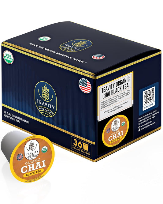 Organic Chai Black Tea Pods for Keurig Naturally Caffeinated by Teavity (Organic Chai Black Tea