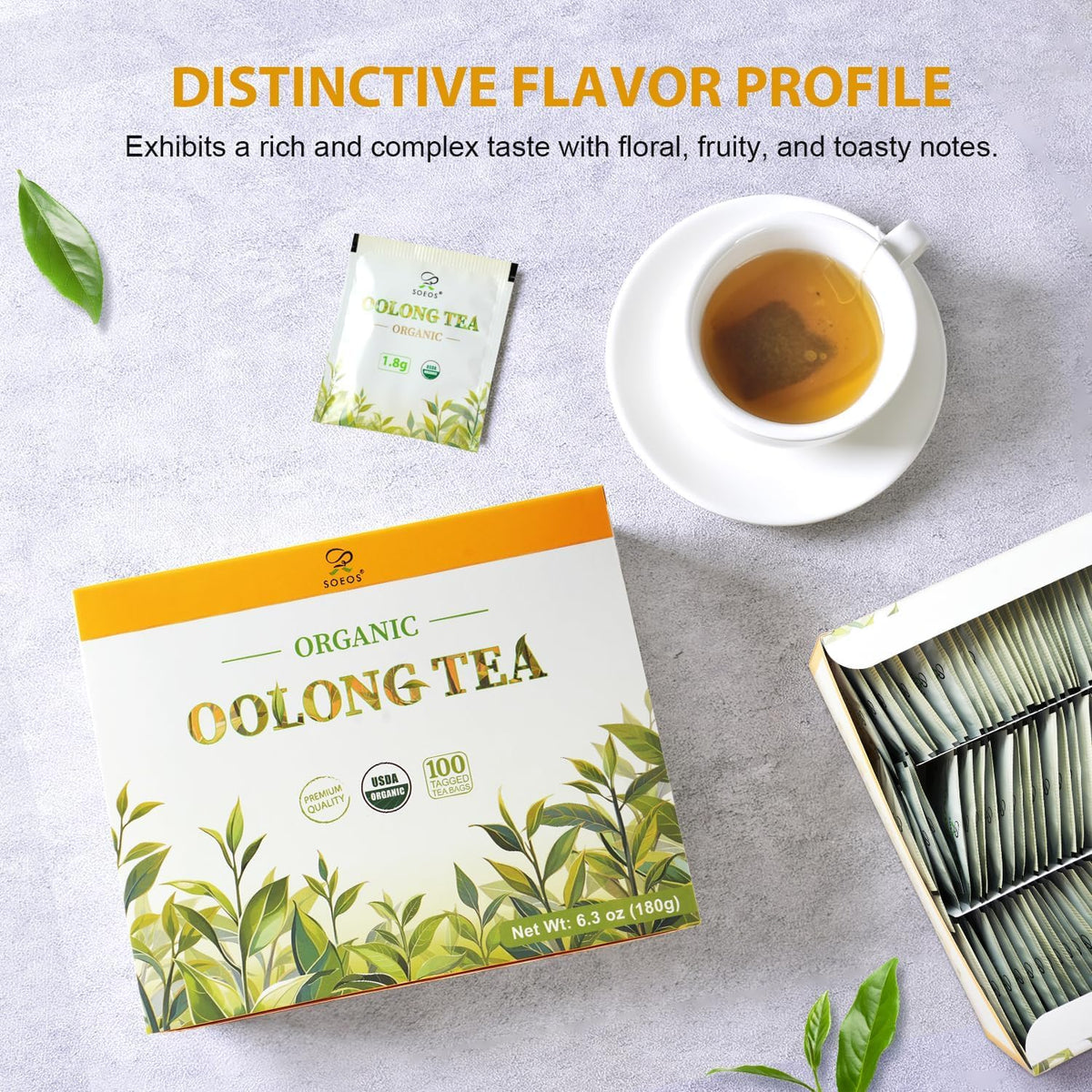 Soeos Organic Oolong Tea, 100 Tea Bags, USDA Certify, Low Caffeine, 6.3 oz (180 g)