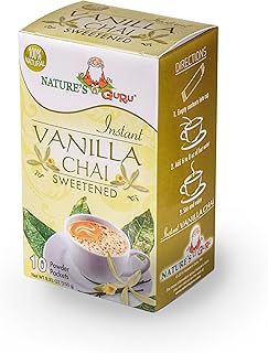 Nature's Guru Instant Vanilla Chai Tea Drink Mix Sweetened, 10 Count (Pack of 1) Single Serve On-the-Go Drink Packets