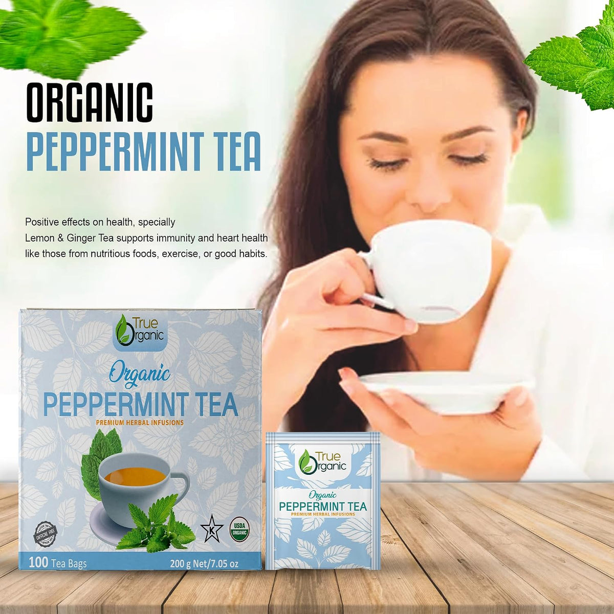 True Organic Premium Peppermint Tea |100 Count Tea Bags