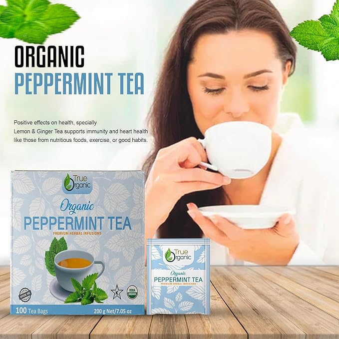 True Organic Premium Peppermint Tea, 100 Count Tea Bags, USDA Organic & Kosher Certified