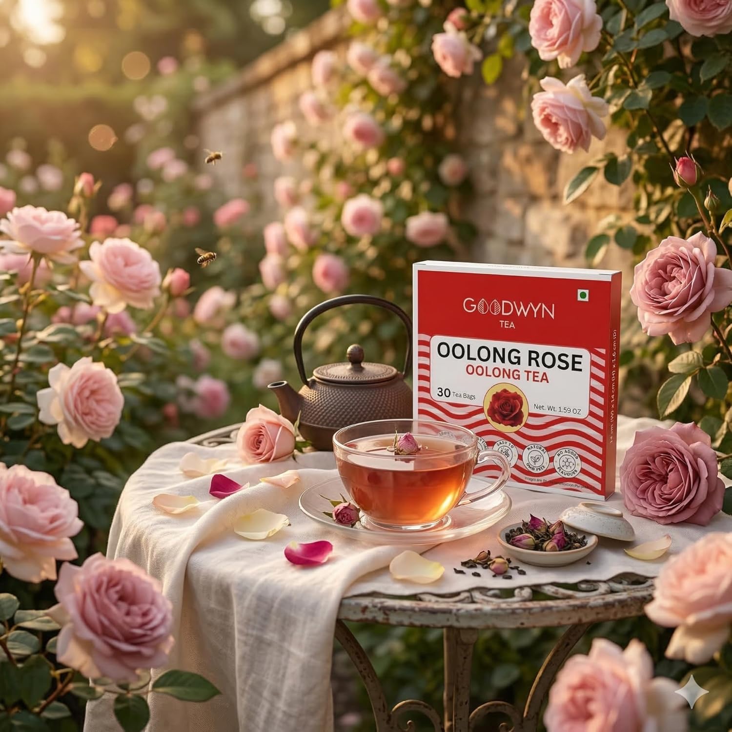 Goodwyn Oolong Rose Tea (60 Tea Bags) | Premium Oolong Tea with Rose Petals & Natural Rose Flavor | Semi-Oxidized Tea | Plastic Free Tea Bags | Smooth Floral & Subtly Sweet | Low Caffeine Non Bitter | Perfect Hot or Iced | Elegant Tea for Daily Enjoy