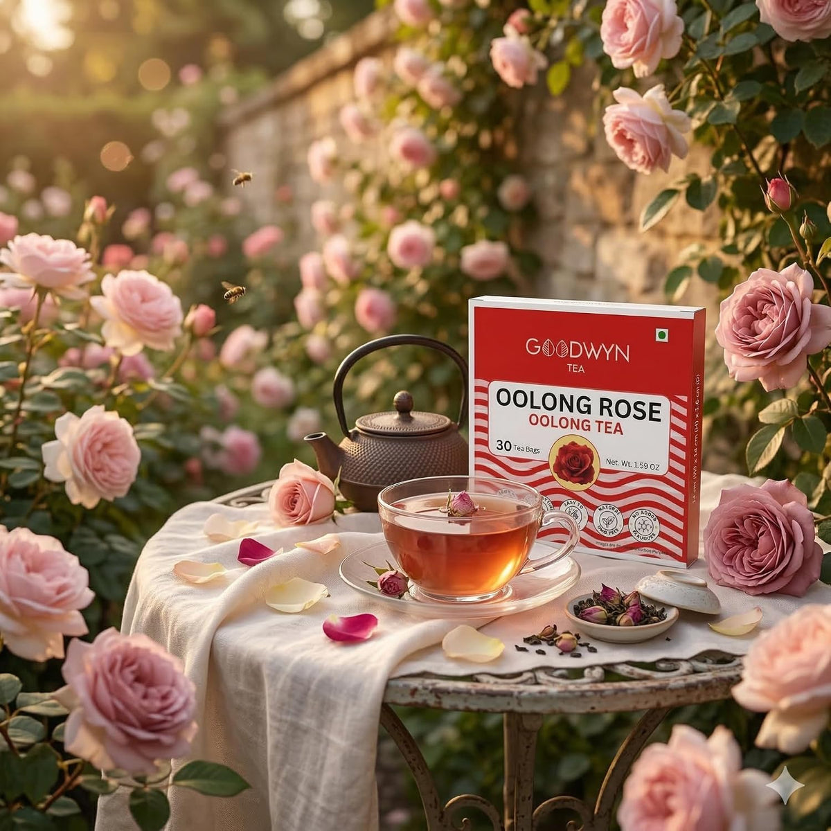 Goodwyn Oolong Rose Tea Bags, Oolong Tea with Rose Petals, 60 Bags