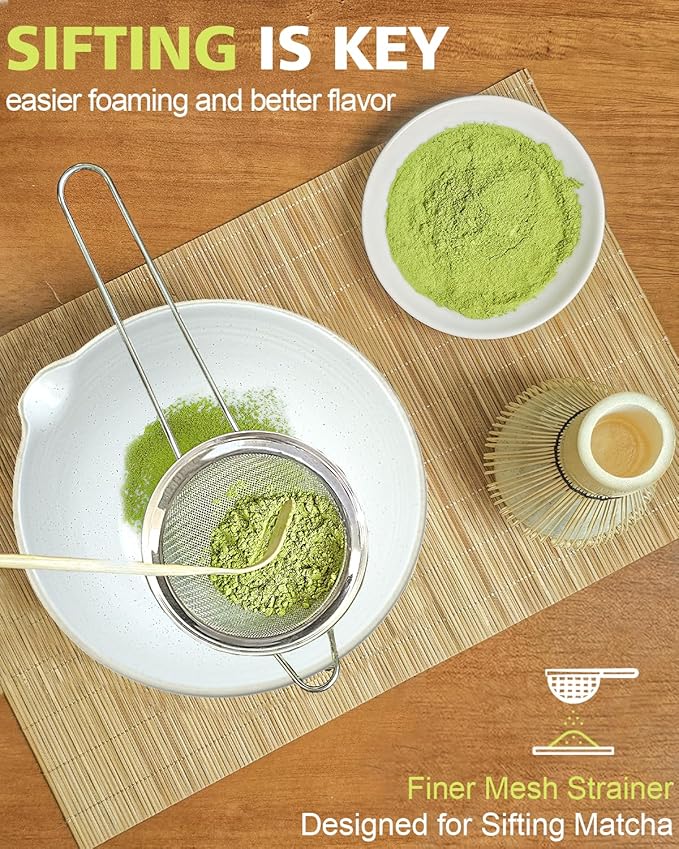 Matcha Whisk Set with Matcha Bowl, Matcha Whisk Holder Matcha Bamboo Whisk, Scoop, Sifter