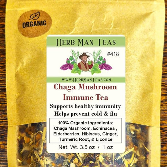 IMMUNE BOOSTING TEA wtih Chaga Mushrooms, Echinacea, Elderberries & Hibiscus - an Organic blend by Master herbalist Khabir - 100% organic, non-GMO, no addatives