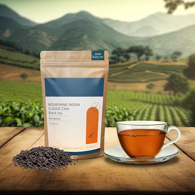TeaNOURISH Nourishing Indian Classic Chai Tea, Full Bodied Assam CTC Tea Blended with 15% Black Tea Leaves, Freshly Sourced Direct from Origin