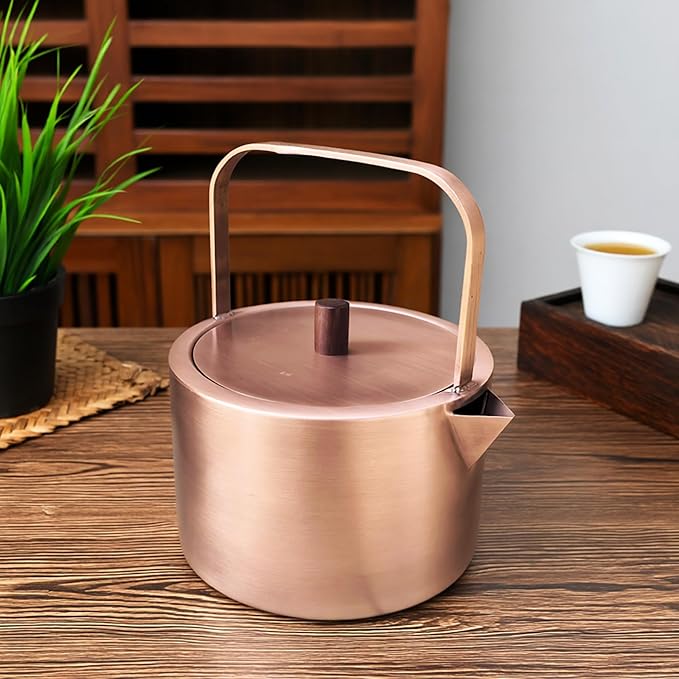YJX Pure Copper Tea Kettle For Stovetop Safe, Chinese Style Non-Coating Teapot with Stainless Steel Tea Ball For Loose Tea, Durable Tea Pot, 1500ml Kettle