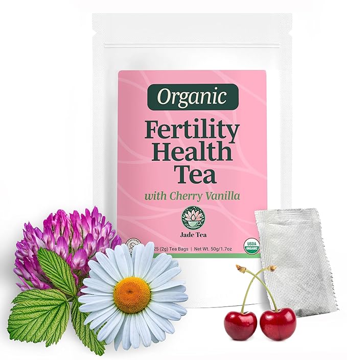Jade Tea - Organic Women's Herbal Tea, 2 in 1 Tea & Tea - Red Raspberry Leaf, Lady's Mantle, Red Clover, Chamomile, & Damiana Leaf, Cherry Vanilla