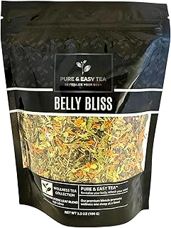 Pure And Easy Tea, Belly Bliss Loose Leaf Tea, Whole Leaf Botanical Blend with Yerba Mate, Sencha & Dandelion Leaf (100g)