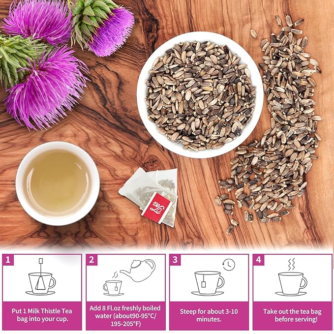 Milk Thistle Tea Bags - 60bags/6.4 OZ 100% Pure & Natural Roasted Milk Thistle Seeds Herbal Tea, Caffeine Free, No Additives, No Sugar, Non-GMO