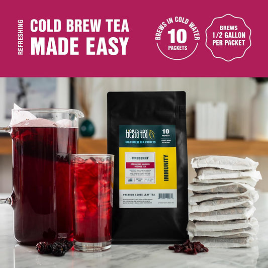 Tiesta Tea Fireberry Cold Brew Cranberry Hibiscus Rooibos Tea Packets 10ct