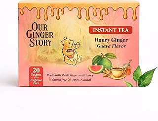 Premium Honey Ginger Instant Tea Crystals Guava Flavor 20 Sachets Real Ginger Real Honey Pure Cane Sugar Caffeine Free Hot Or Cold Single Serve Drink Mix