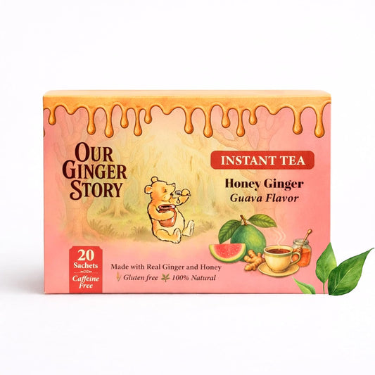Premium Honey Ginger Instant Tea Crystals Guava Flavor 20 Sachets Real Ginger Real Honey Pure Cane Sugar Caffeine Free Hot Or Cold Single Serve Drink Mix