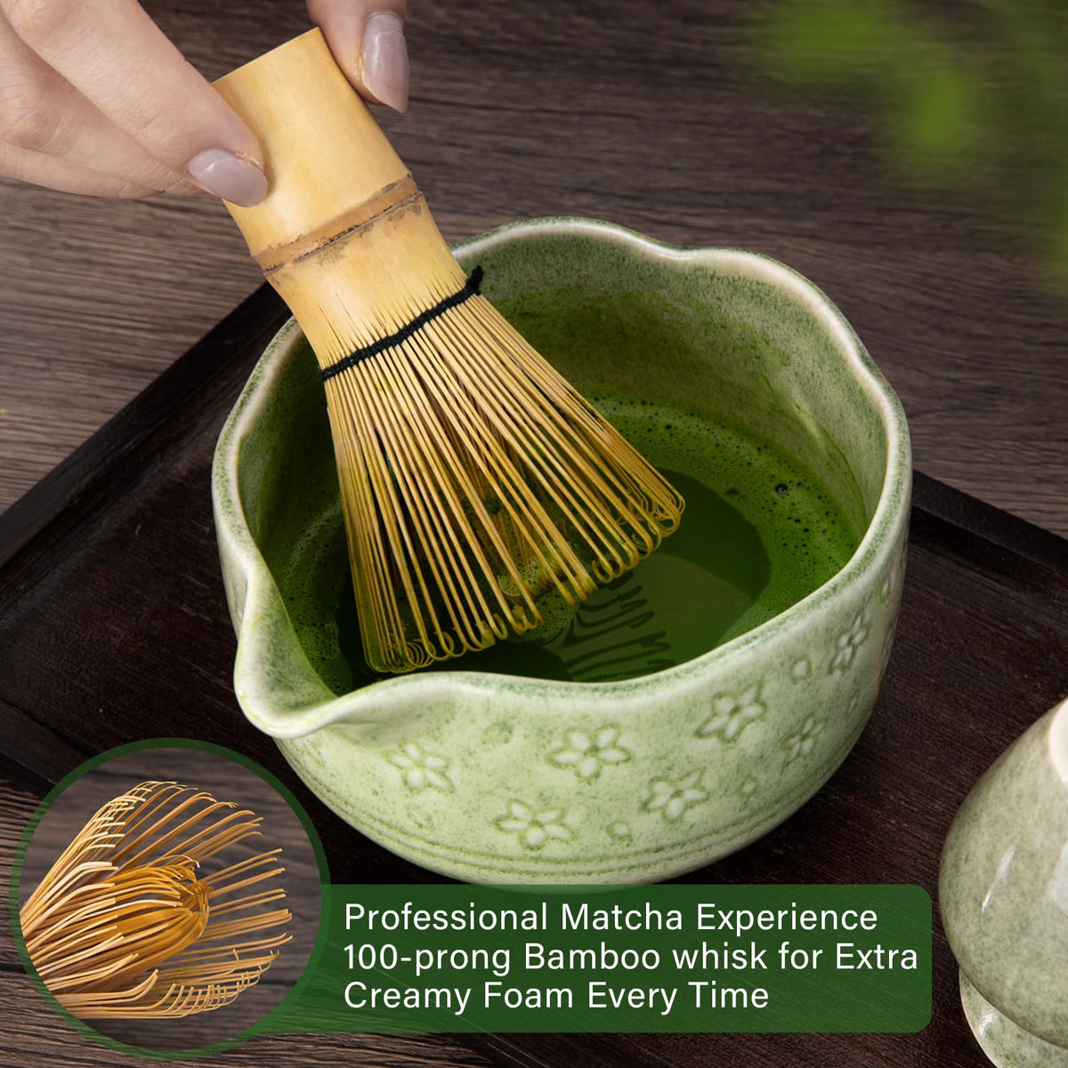 ALBISS Matcha Whisk Set, 7Pcs Ceramic Matcha Kit with Cherry Blossom Design
