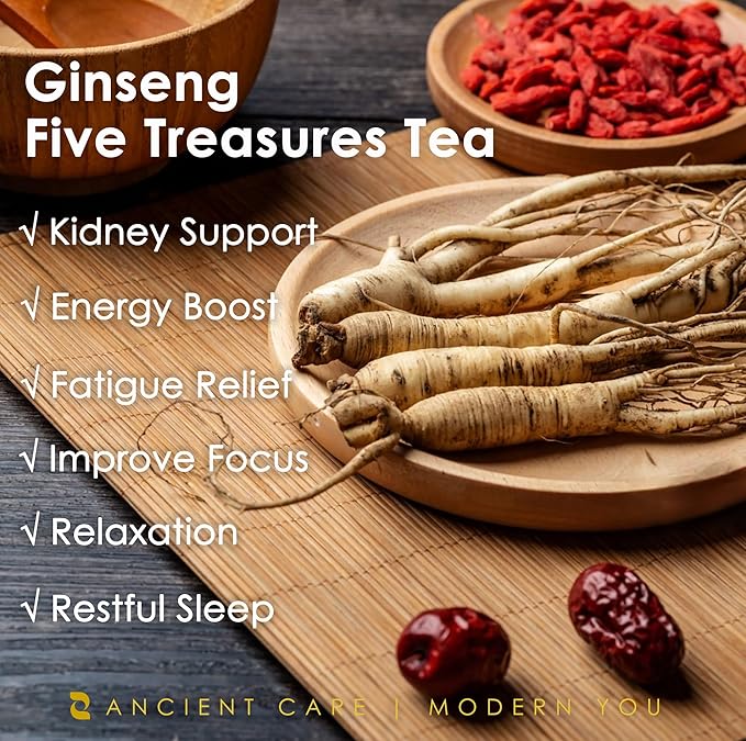 Redmint Herbal Tea Mastery - Brain Boost, Five Treasures Tea for Focus and Energy, Natural Ginseng and Mulberry Herbal Tea with Goji Berry