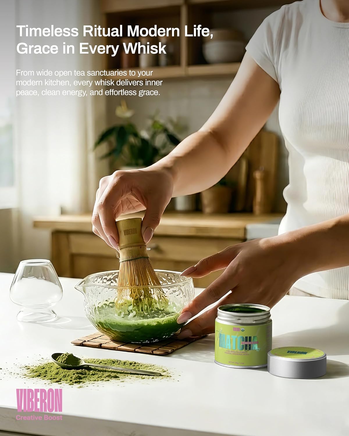 Viberon Organic Ceremonial Matcha Green Tea Powder - Premium Ceremonial Grade, USDA Certified, First Spring Harvest, 100% Pure - Sugar Free, Gluten Free (40g / 1.4oz Tin)