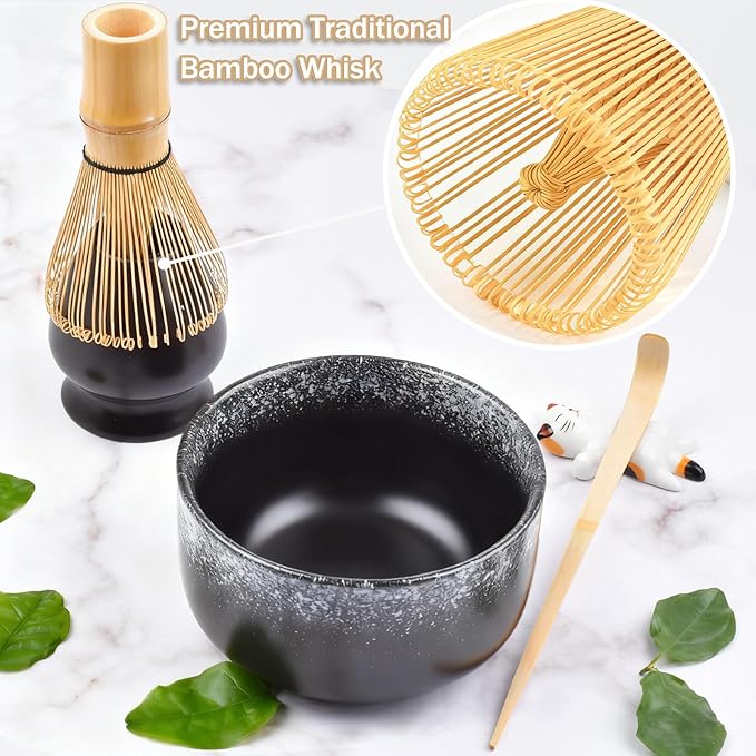 Matcha Tea Set, Matcha Accessories, Matcha Whisk Set Included Matcha Bowl, Bamboo Matcha Whisk, Scoop, Matcha Whisk Holder, Spoon Stand