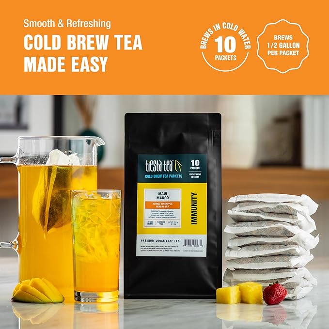 Tiesta Tea - Maui Mango Cold Brew, Loose Leaf, Mango Pineapple Herbal Tea, Premium Non-Caffeinated Blend, Cold Brew Packets