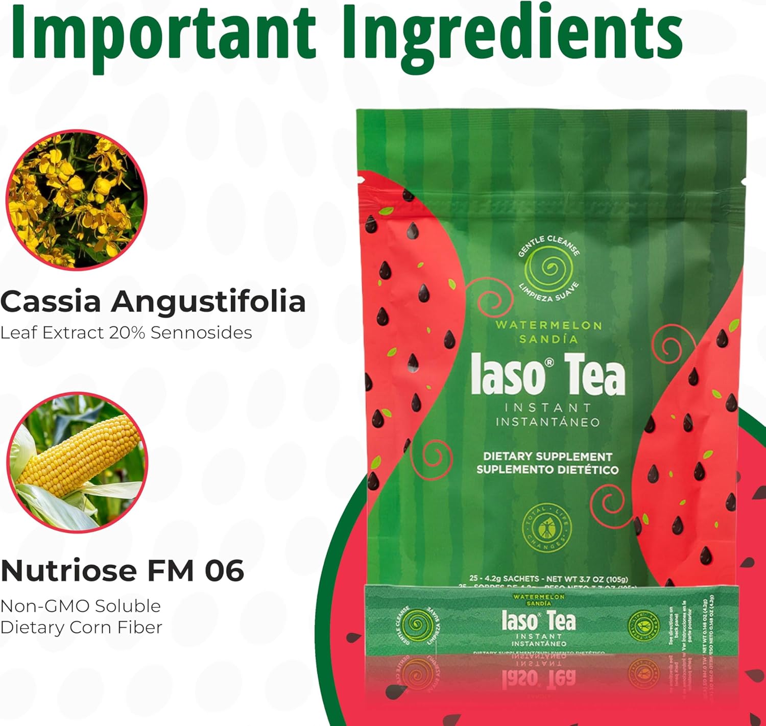 IASO Instant Tea (Watermelon) - Refreshing Cleansing Tea, Ideal for Daily Wellness - 50 Sachets