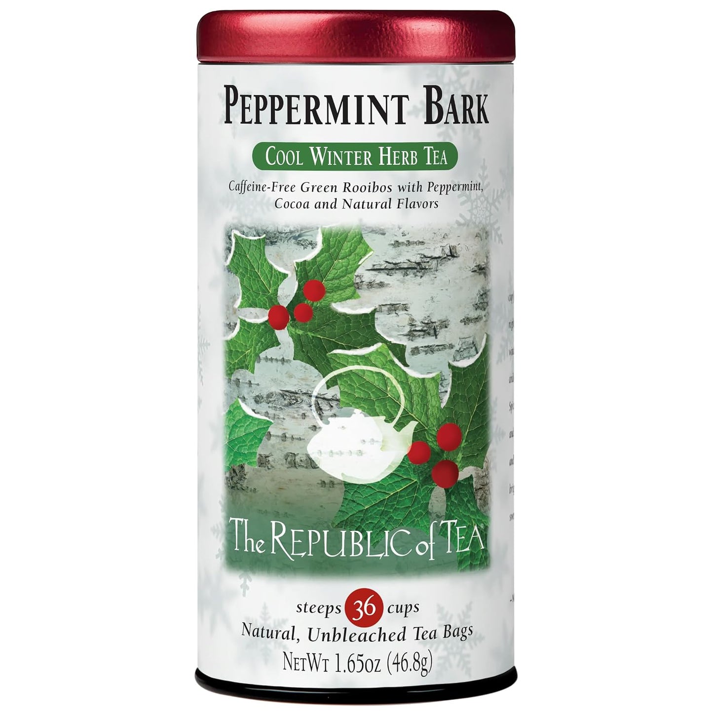The Republic of Tea Peppermint Bark Herbal Tea, Caffeine Free, 36 Count | Suitable for day or evening sipping. Mellow and rounded with cool finish. Gluten Free and Kosher.