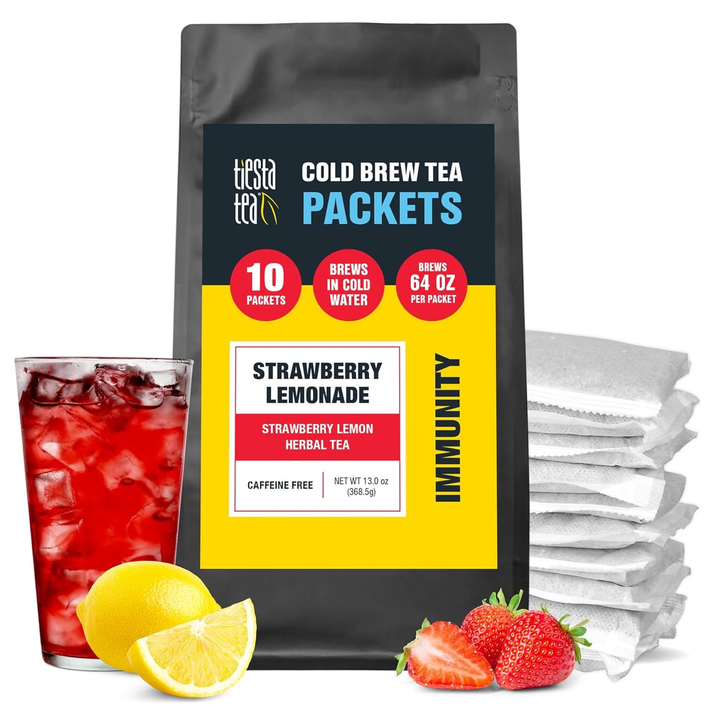 Tiesta Tea - Strawberry Lemonade Cold Brew Tea, Loose Leaf | Strawberry Lemon Herbal Blend, Premium Iced Blends, Non-Caffeinated Iced Drink, 10 Cold Brew Bags, Makes 64oz Pitcher Each