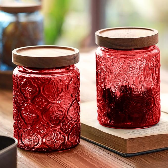 Glass Jar with Lid, Vintage Glass Storage Jars with Airtight Lid Coffee Canister Sugar Container for Kitchen Counter Pantry, Spice, Candy