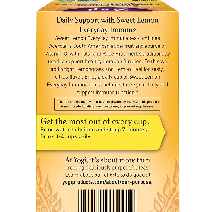 Yogi Tea Sweet Lemon Everyday Immune - 16 Bags per Pack (4 Packs) - Daily Immune Support Tea - Delicious Lemon Tea Bags - Includes Tulsi, Lemongrass