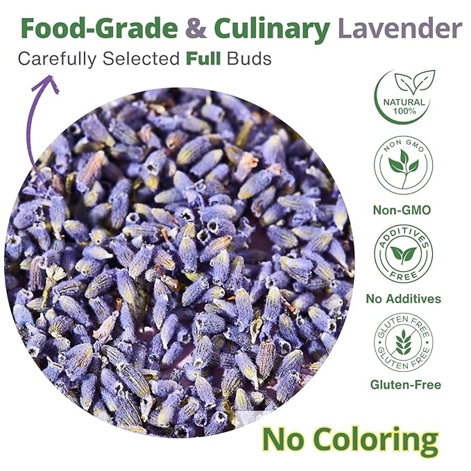Dried Culinary Lavender – 100% Natural Food Grade Lavender Buds Herbs Tea, 3.53oz (100g), Edible Lavenders Flowers for Drinks, Baking, Cooking, Tea