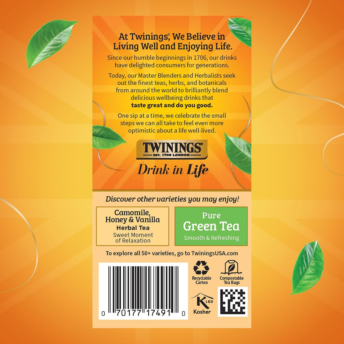 Twinings Peppermint & Creamy Vanilla Herbal Tea Individually Wrapped Bags