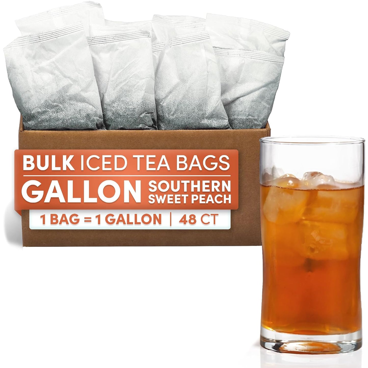 Peach Flavored Iced Tea Bags, 1 Gallon Tea Bags, 48 Count, Bulk Black Tea Iced Tea Packs, Peach Tea Bags for Restaurants, Cafes, Foodservice &amp; Home Brewing