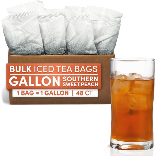 Peach Flavored Iced Tea Bags, 1 Gallon Tea Bags, 48 Count, Bulk Black Tea Iced Tea Packs, Peach Tea Bags for Restaurants, Cafes, Foodservice &amp; Home Brewing